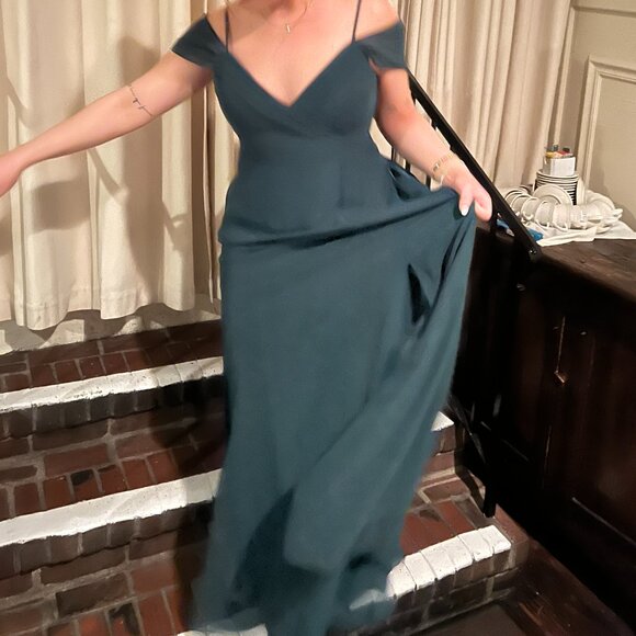 Chiffon Emerald Green Long Dress with Slit - Bridesmaid / Black Tie - Picture 2 of 4